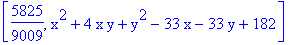 [5825/9009, x^2+4*x*y+y^2-33*x-33*y+182]